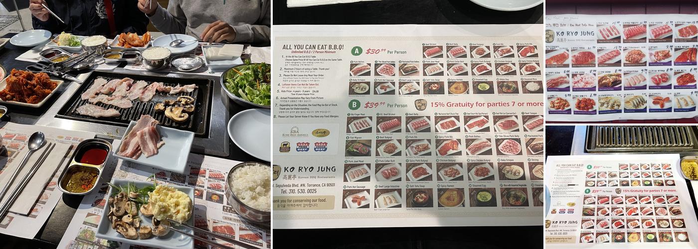 Ko Ryo Jung Korean BBQ Menu