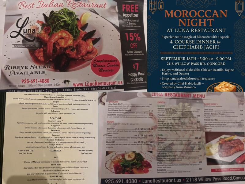 Luna Restaurant Menu