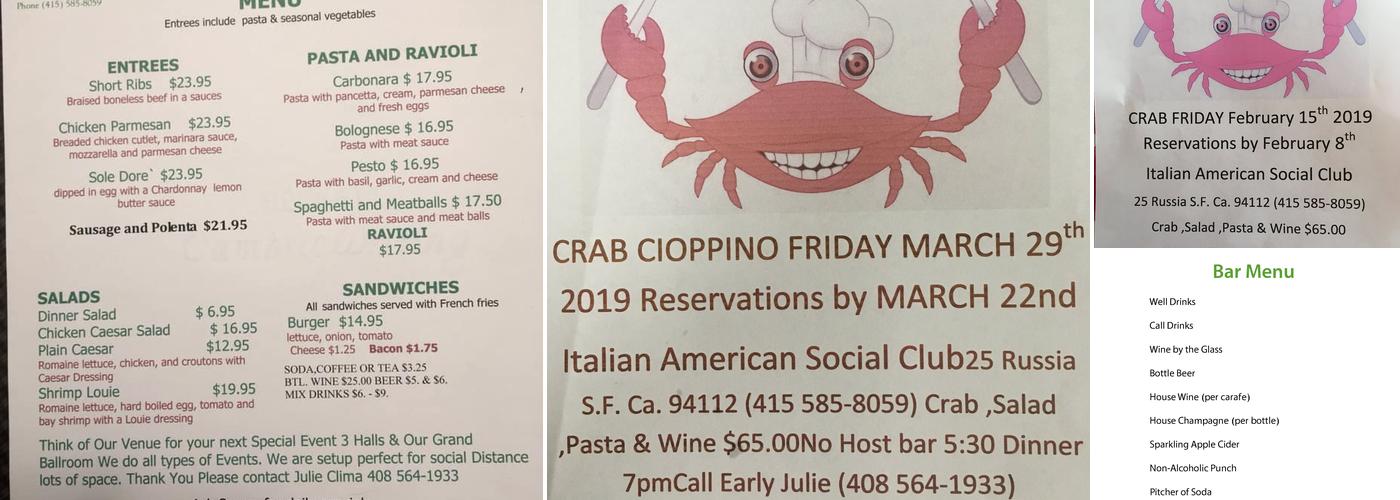 Italian American Social Club Menu