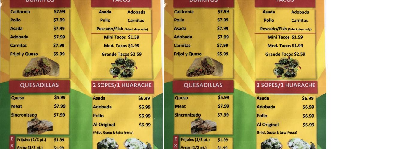 Tortilleria Los Reyes Menu