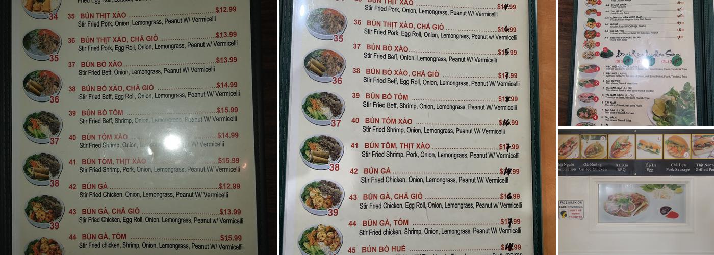Phở Saigon Menu