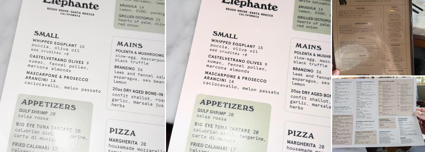 Élephante Menu
