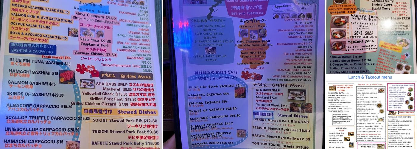 Habuya Okinawan Dining Menu
