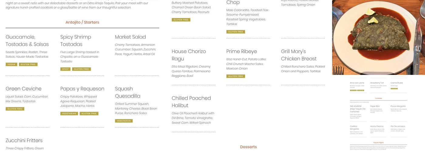 Tabachines Cocina Menu