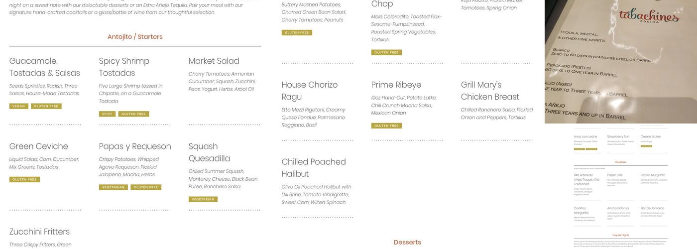 Tabachines Cocina Menu