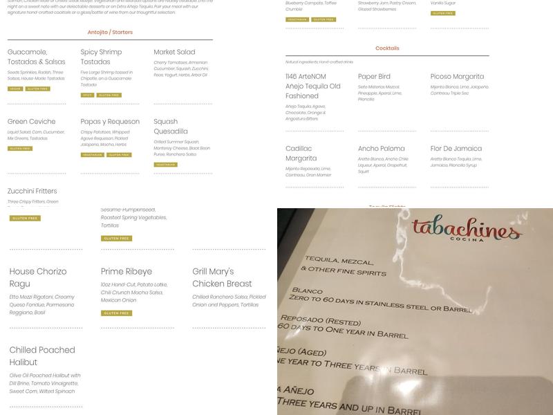 Tabachines Cocina Menu