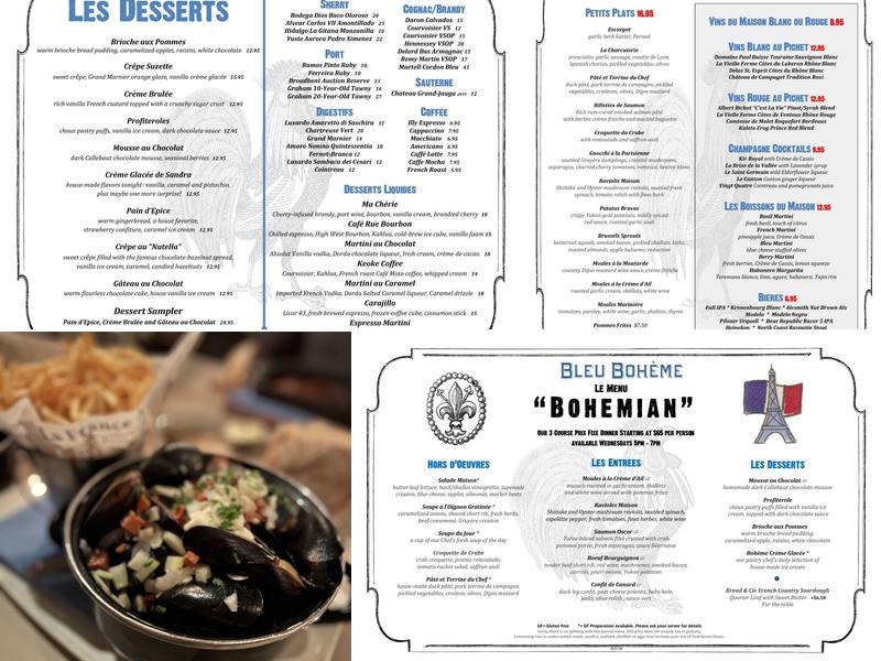 Bleu Bohème Menu