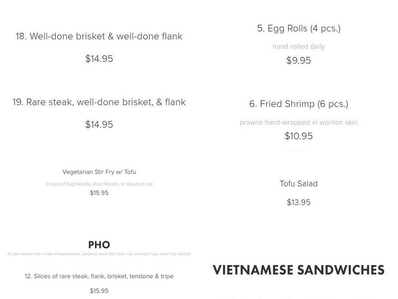 Pho Saigon Menu
