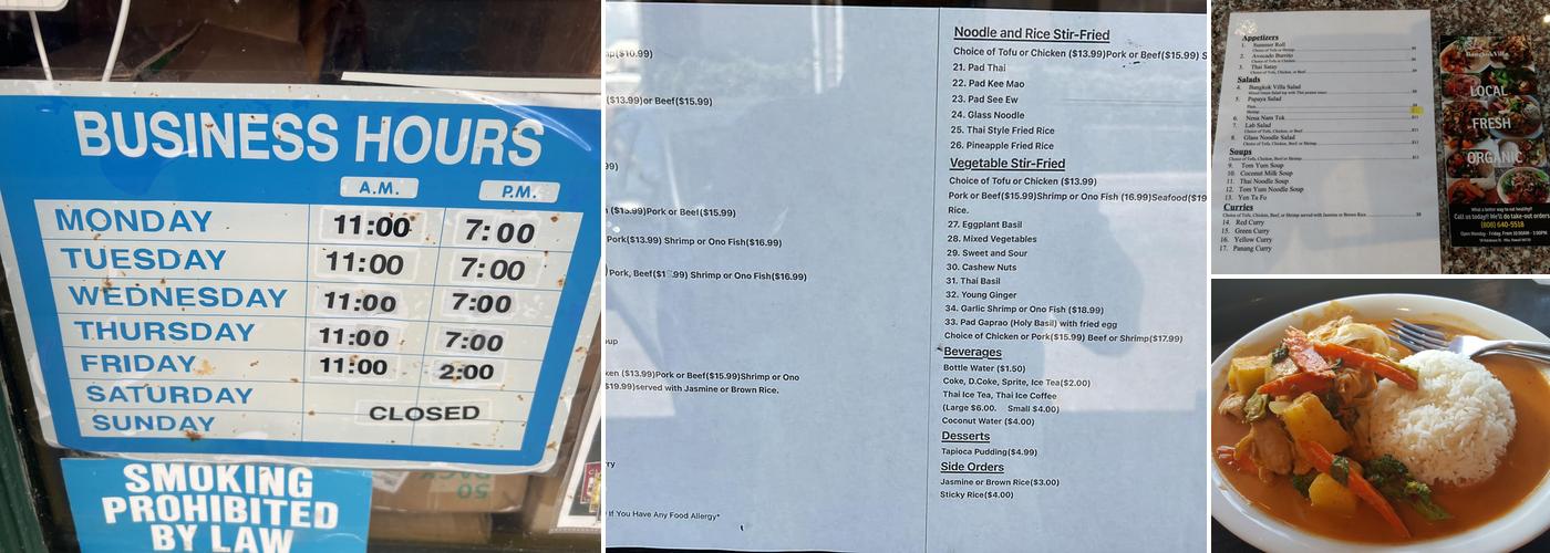 Bangkok Villa Hilo Menu