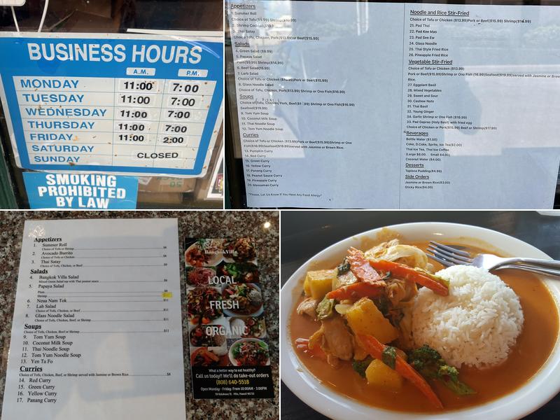 Bangkok Villa Hilo Menu