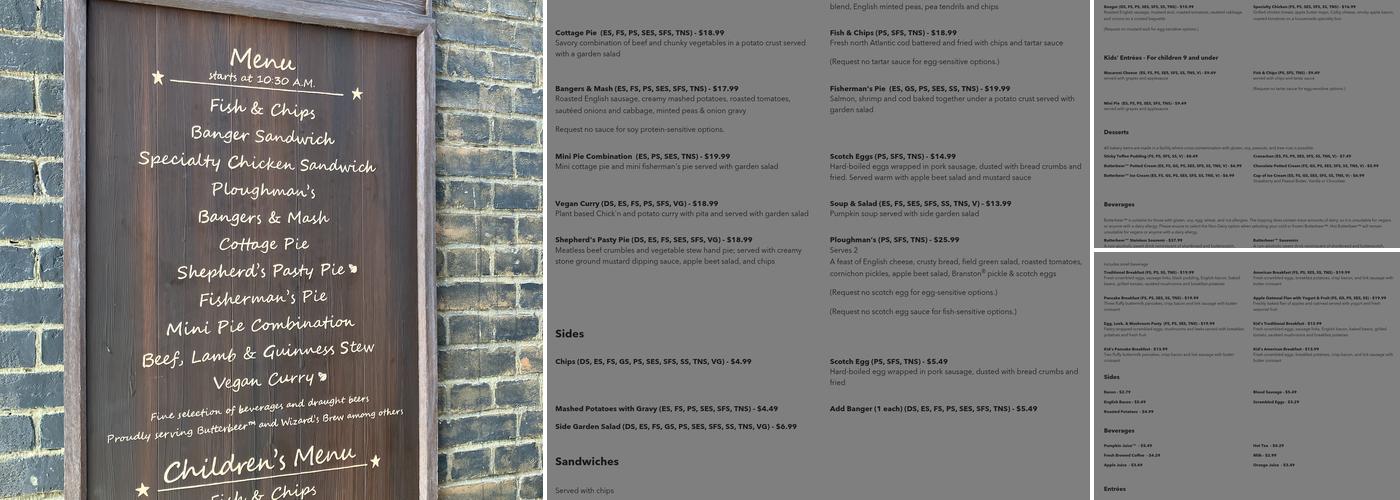 Leaky Cauldron Menu