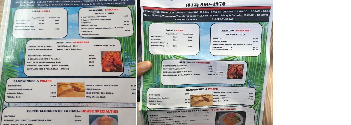 Sabor A Merengue Menu