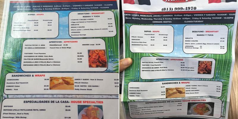 Sabor A Merengue Menu