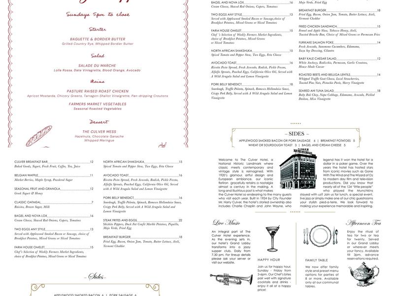 The Culver Hotel Menu