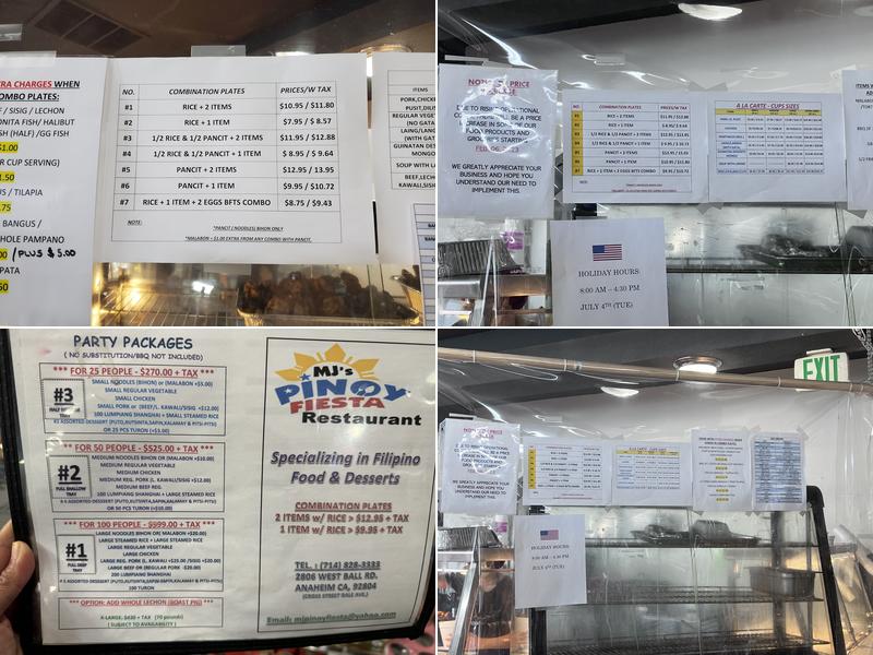 MJ's Pinoy Fiesta Inc Menu