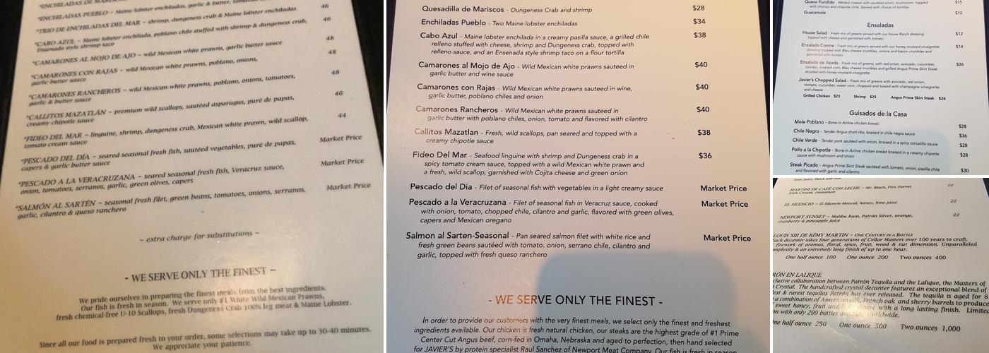 JAVIER'S Menu