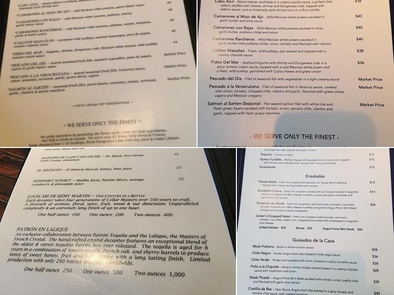 JAVIER'S Menu