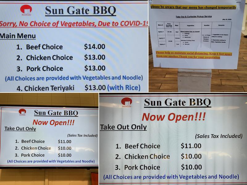 Sun Gate BBQ Menu