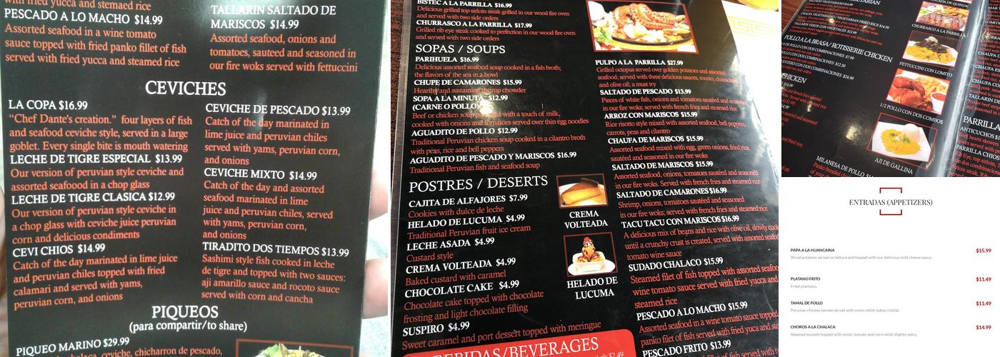 Chios Peruvian Grill Menu