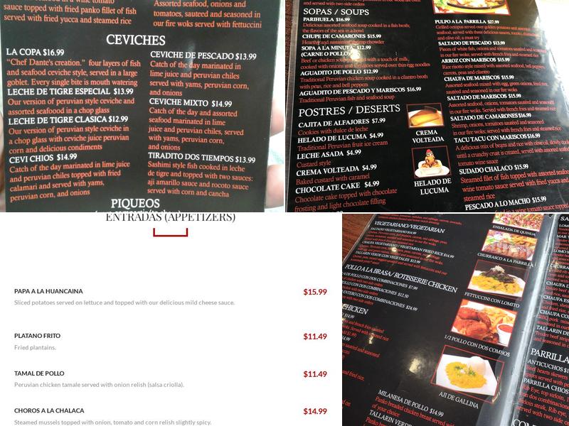 Chios Peruvian Grill Menu
