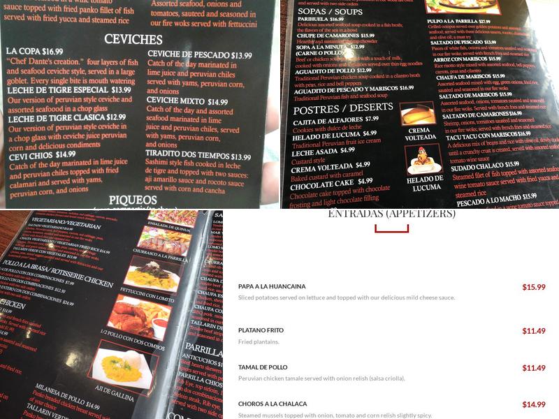 Chios Peruvian Grill Menu