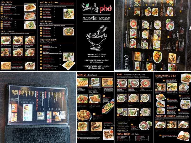Simply Pho Menu