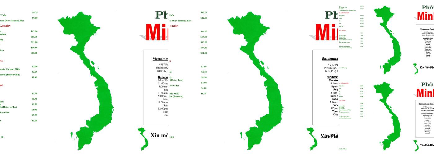Pho Minh Menu