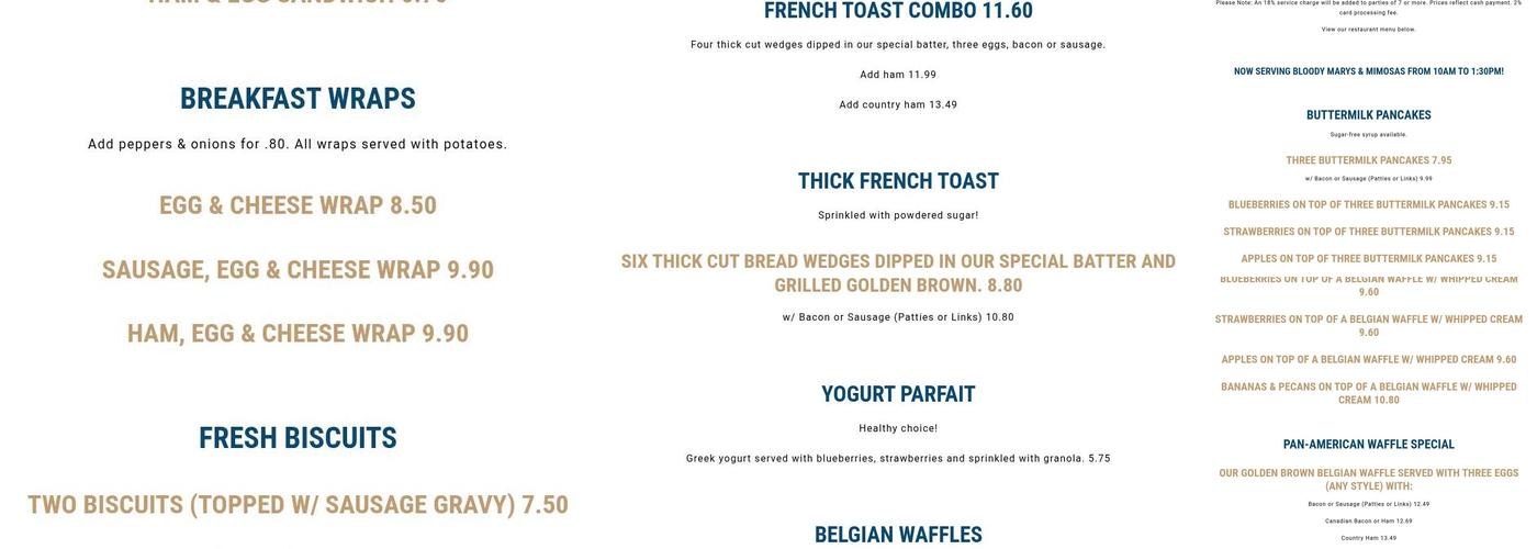 Pan American Pancake House Menu