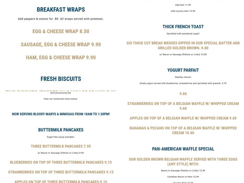 Pan American Pancake House Menu