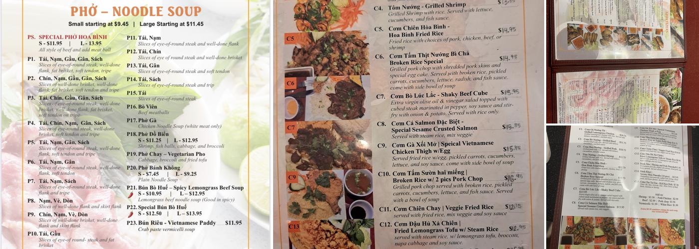 Pho Hoa Binh Menu