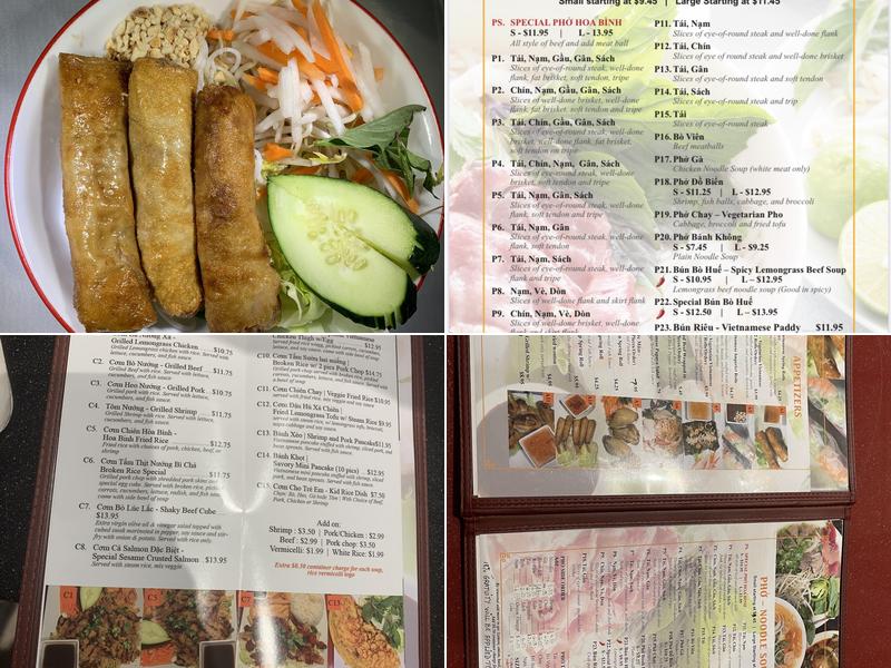 Pho Hoa Binh Menu
