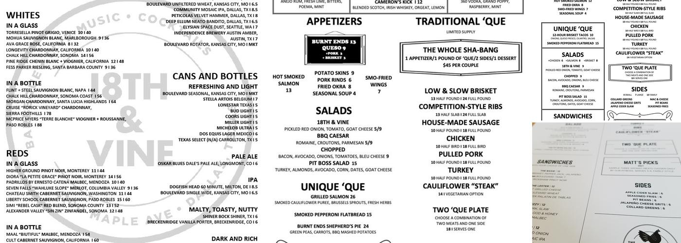 18th & Vine Menu