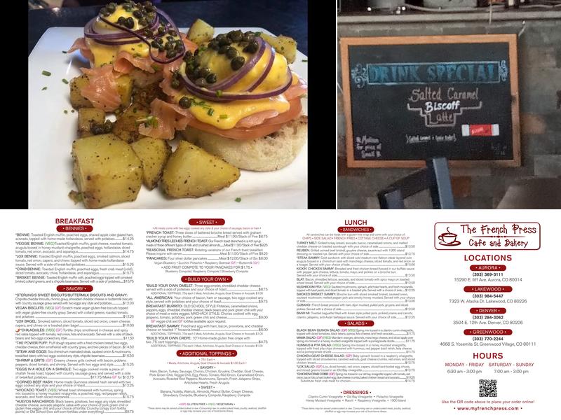 The French Press - Yosemite & Union Menu