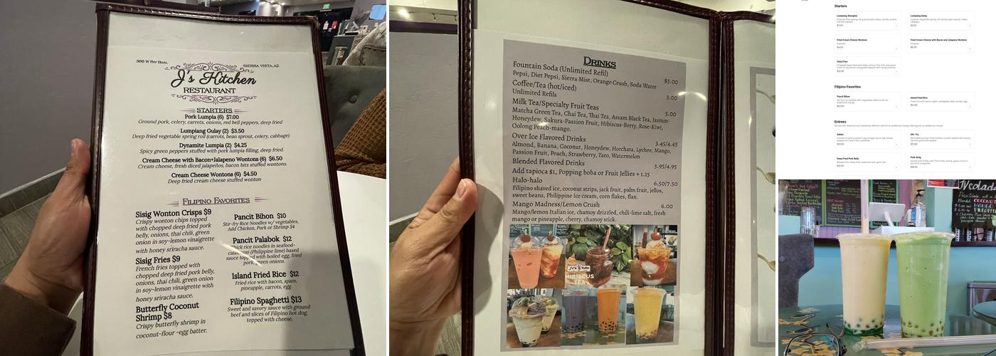 JV's Boba and J's Kitchen Menu