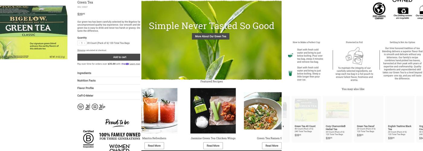 Bigelow Tea Menu