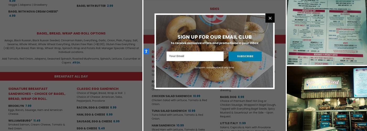 Brooklyn Water Bagel Menu