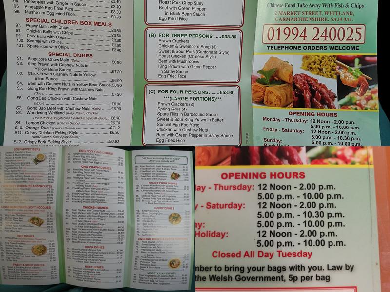 Whitland Chinese Takeaway Menu