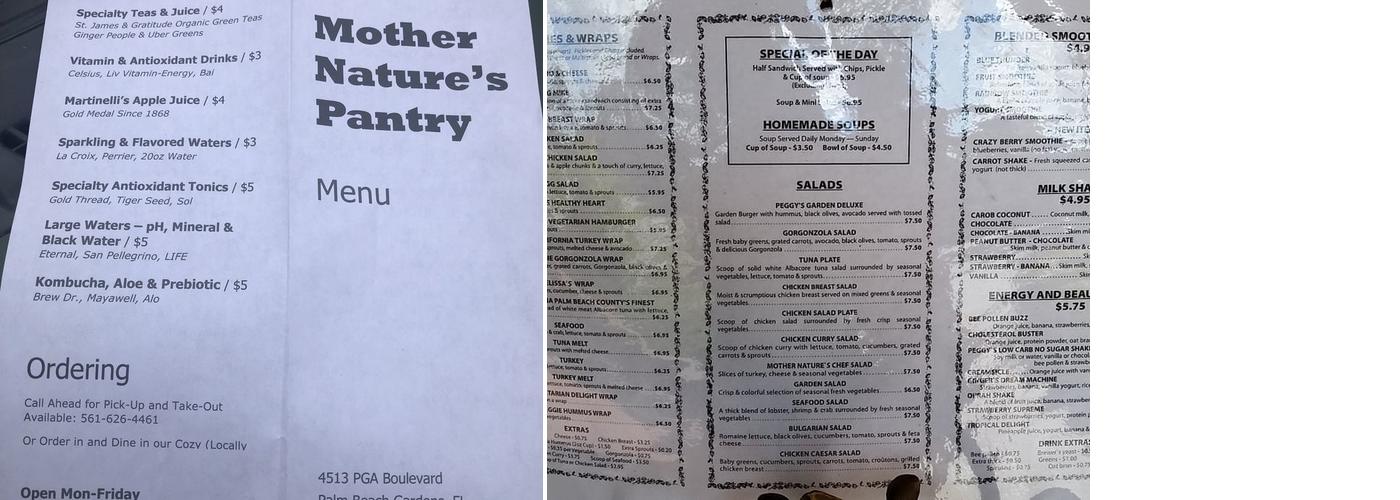 Mother Nature's Pantry Menu