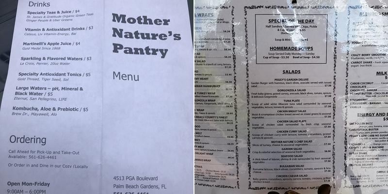 Mother Nature's Pantry Menu
