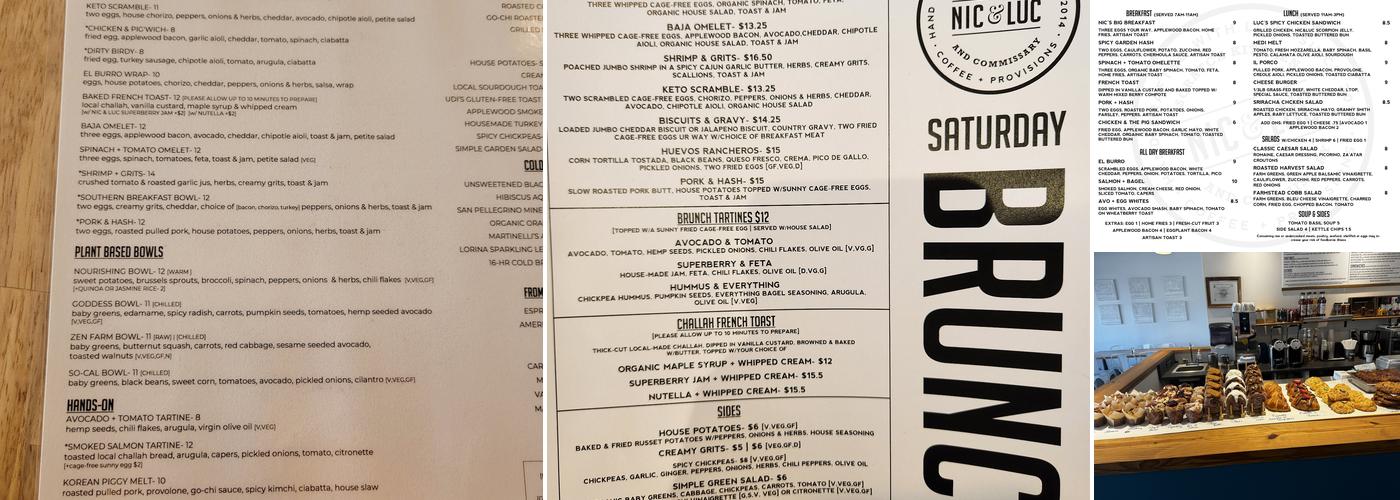 Nic & Luc Scratch Kitchen and Commissary Menu