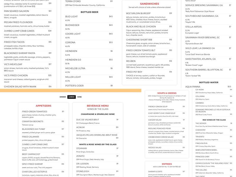 Vic's Coffee Bar Menu