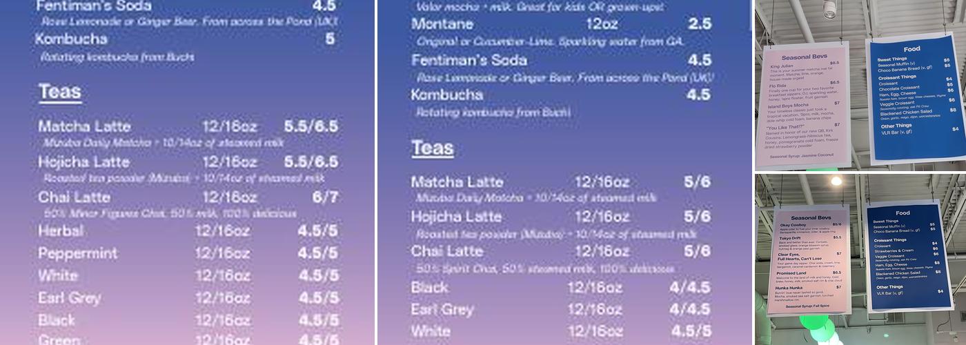 Valor Coffee Menu