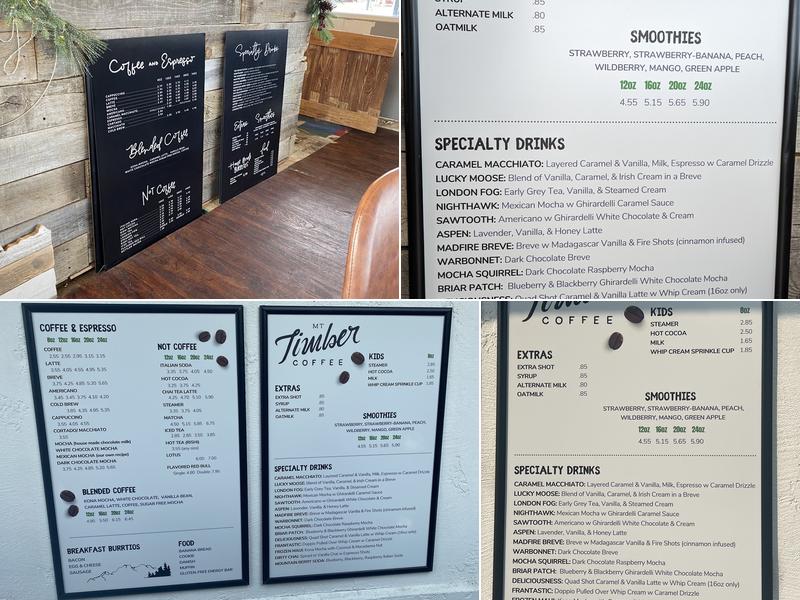 Mountain Timber Coffee Menu
