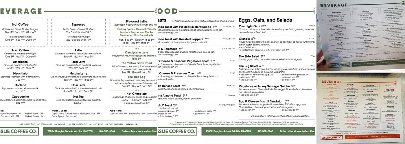 Leslie Coffee Co. Menu