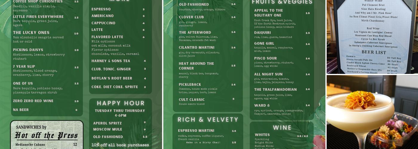 Afterword Tavern & Shelves Menu