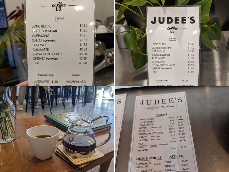 Judees Coffee Menu