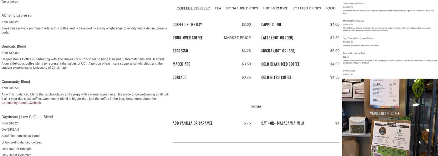 Deeper Roots Coffee Menu
