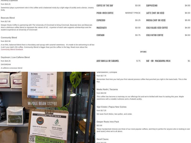 Deeper Roots Coffee Menu