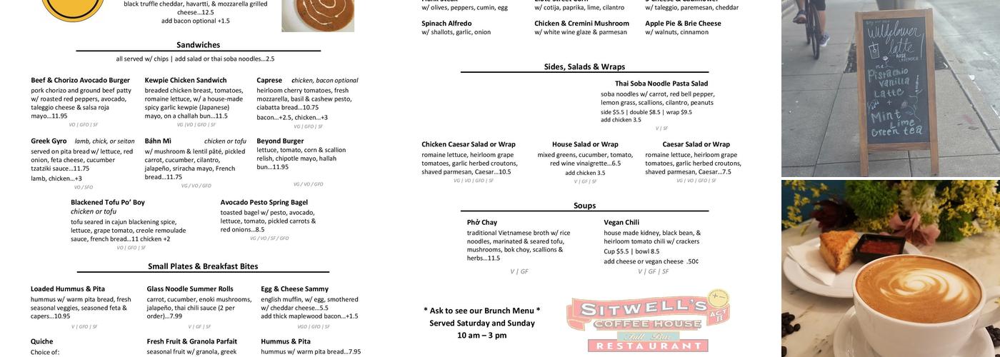 Sitwell's Coffeehouse Act II Menu
