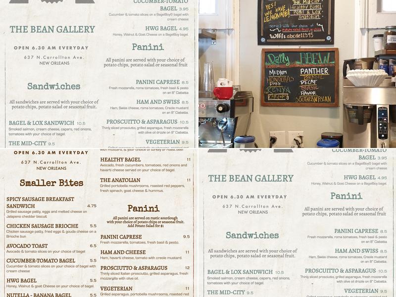 The Bean Gallery Menu